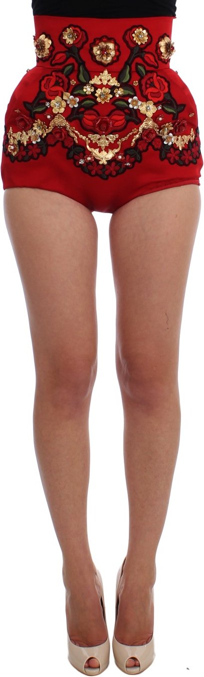 Dolce & Gabbana Rote Seidenkristallrosen-Shorts