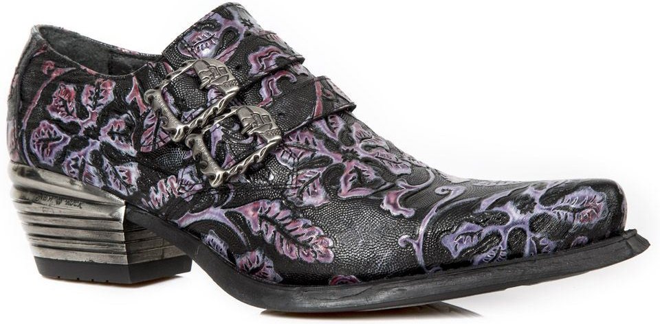 New Rock Vintage Lila Blumenleder Schnallenschuhe-7960-S8