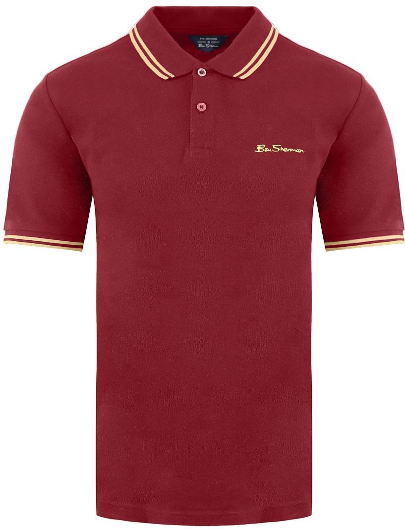 Thumbnail - Ben Sherman Twin Tipped Mens Burgund Polo -Hemd