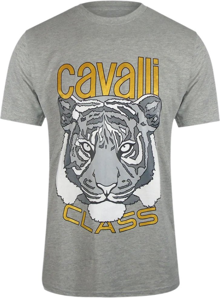 Cavalli Class - T-shirt In Grau Mit Kräftiger Tiger-grafik