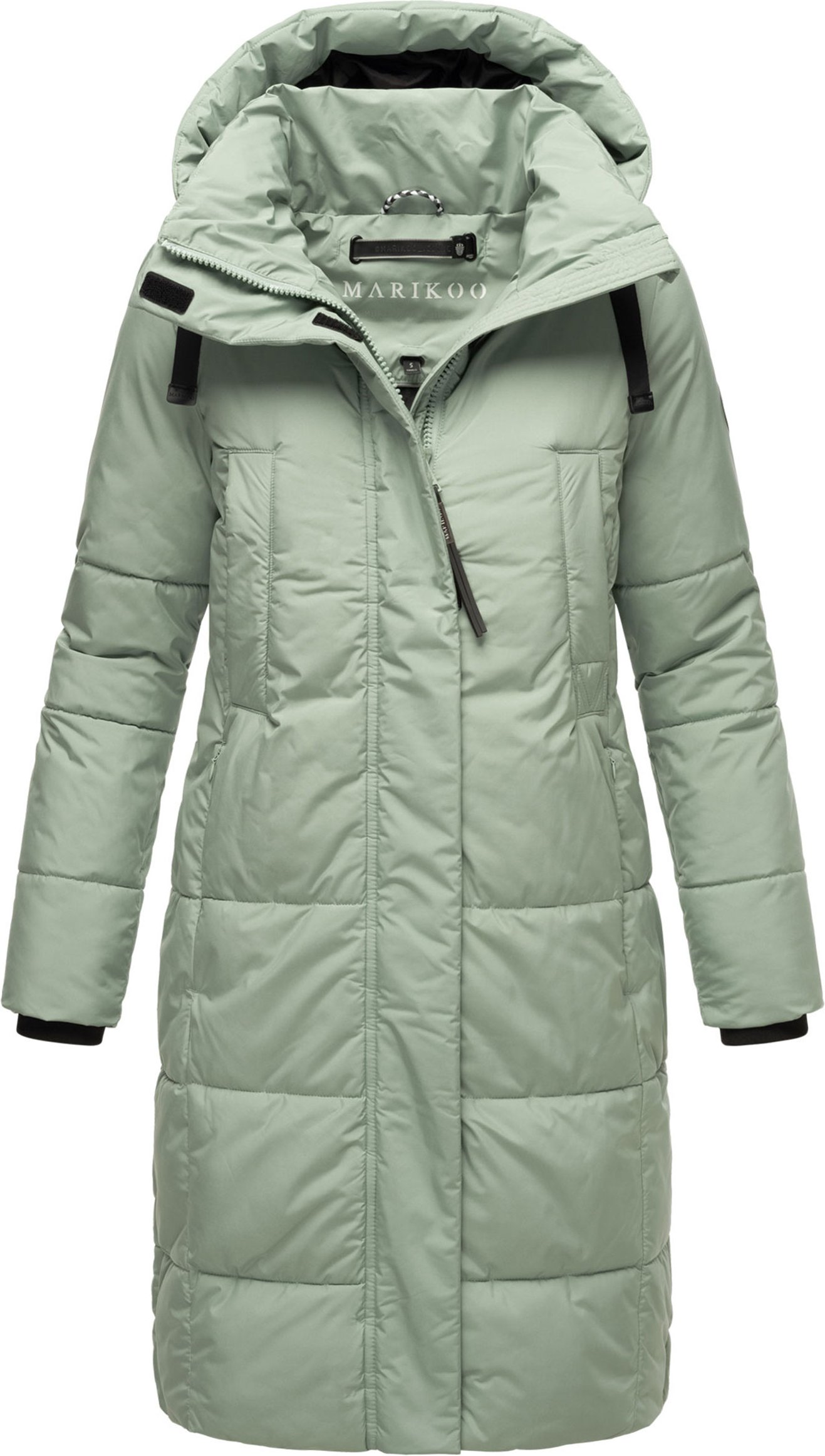 Marikoo Damen Steppjacke Laryaa – lang, warm & mit abnehmbarer Kapuze