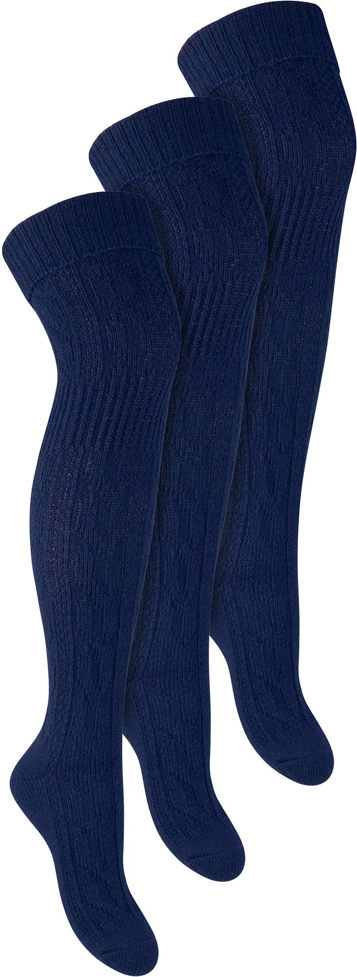 3 Paar Womens Over The Knee Wollsocken | Steven | Ladies Extra Long Wool Socks - Blau