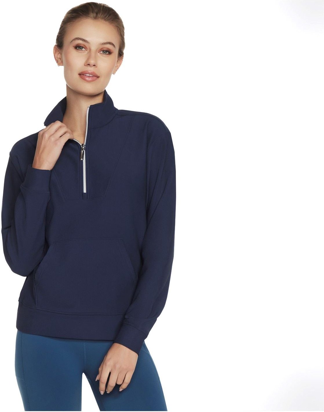 Skechers Performance GoLuxe Rib 1/4 Zip Polyester Damen Pullover Blau