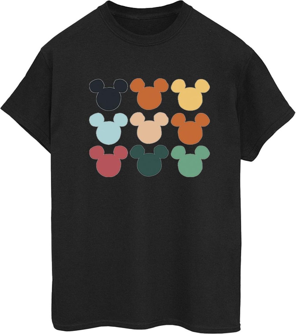 Disney Damen/Damen Micky Maus Köpfe Quadratisch Baumwolle Boyfriend T-Shirt (Schwarz)