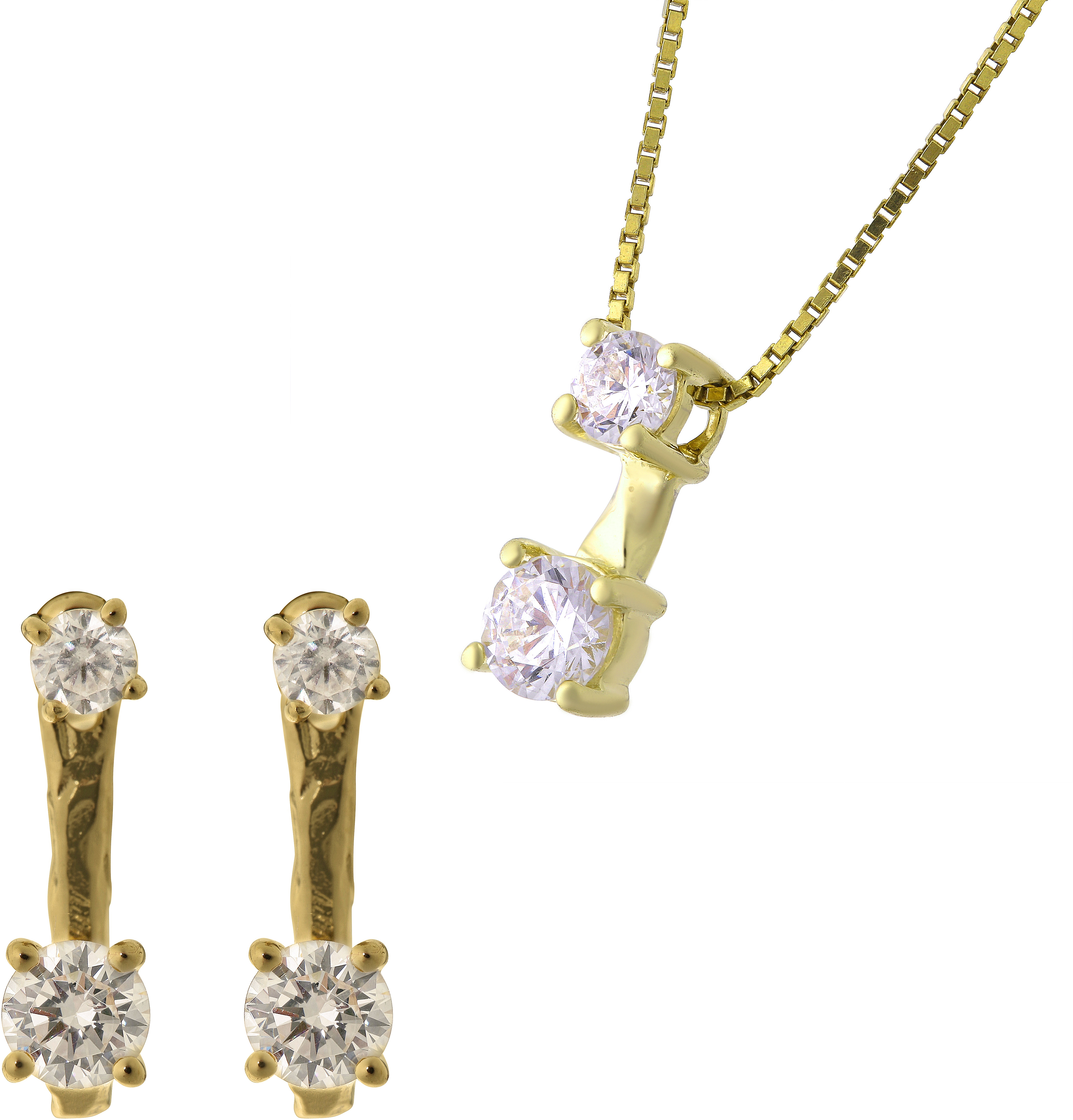 Orphelia 'Lykke' Damen 925 Sterling Silber Set: Kettenanhänger + Ohrringe - Gold SET-7128/G