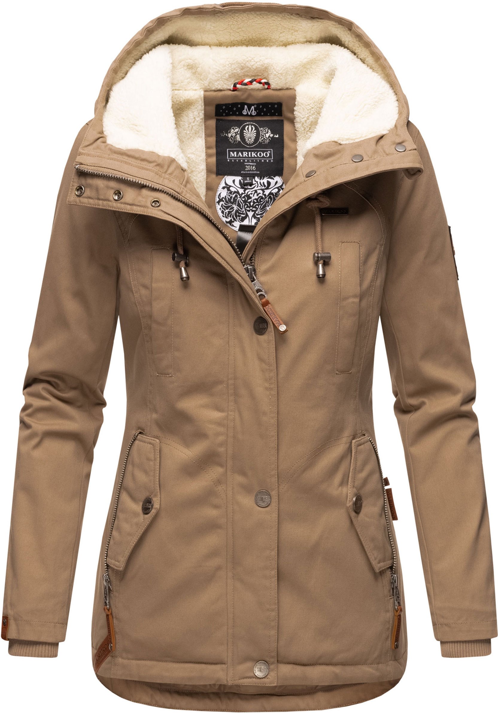 Marikoo Damen Winterjacke mit Teddyfell-Innenfutter & Kapuze
