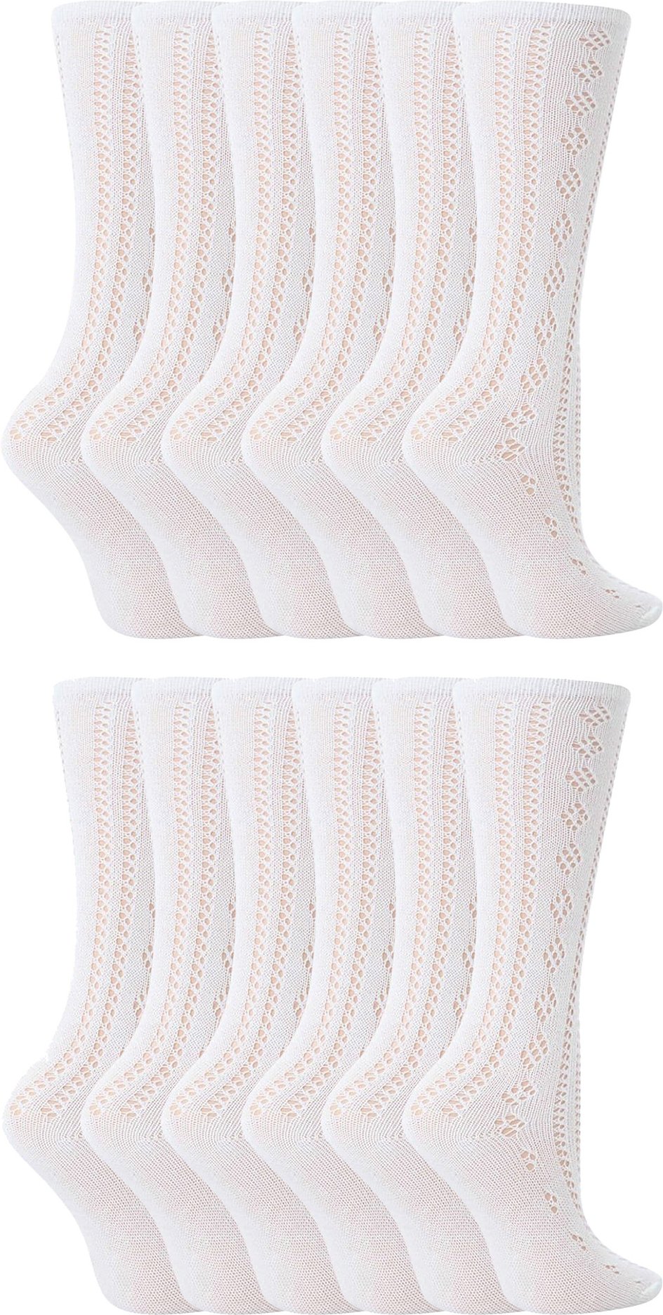 Thumbnail - 12er-Pack Mädchen Baumwollreiche Kniestrümpfe Weiß Uniform Socken - Weiß