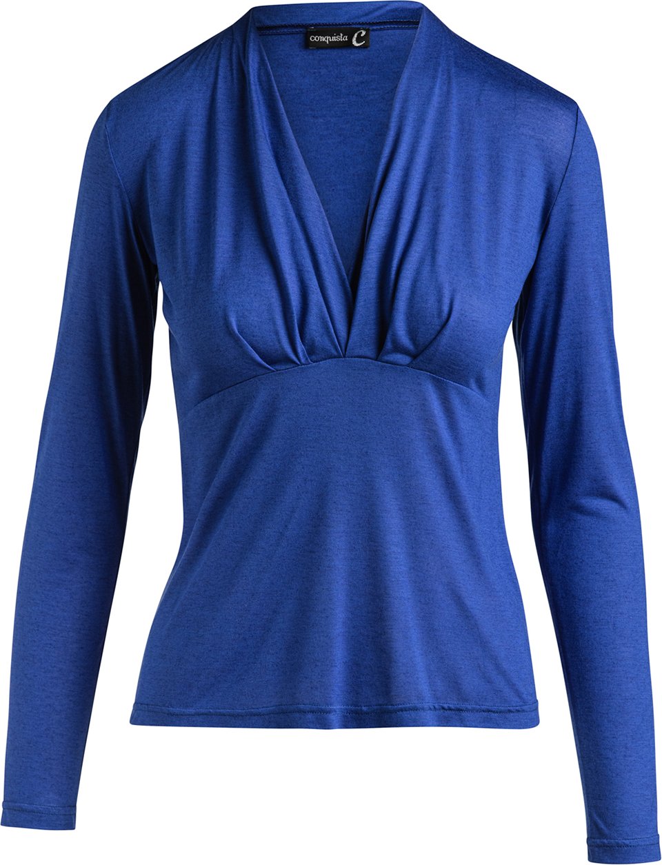 Thumbnail - Langärmeliges Faux-Wrap-Top aus nachhaltigem Stretch-Jersey mit Kaschmirmischung
