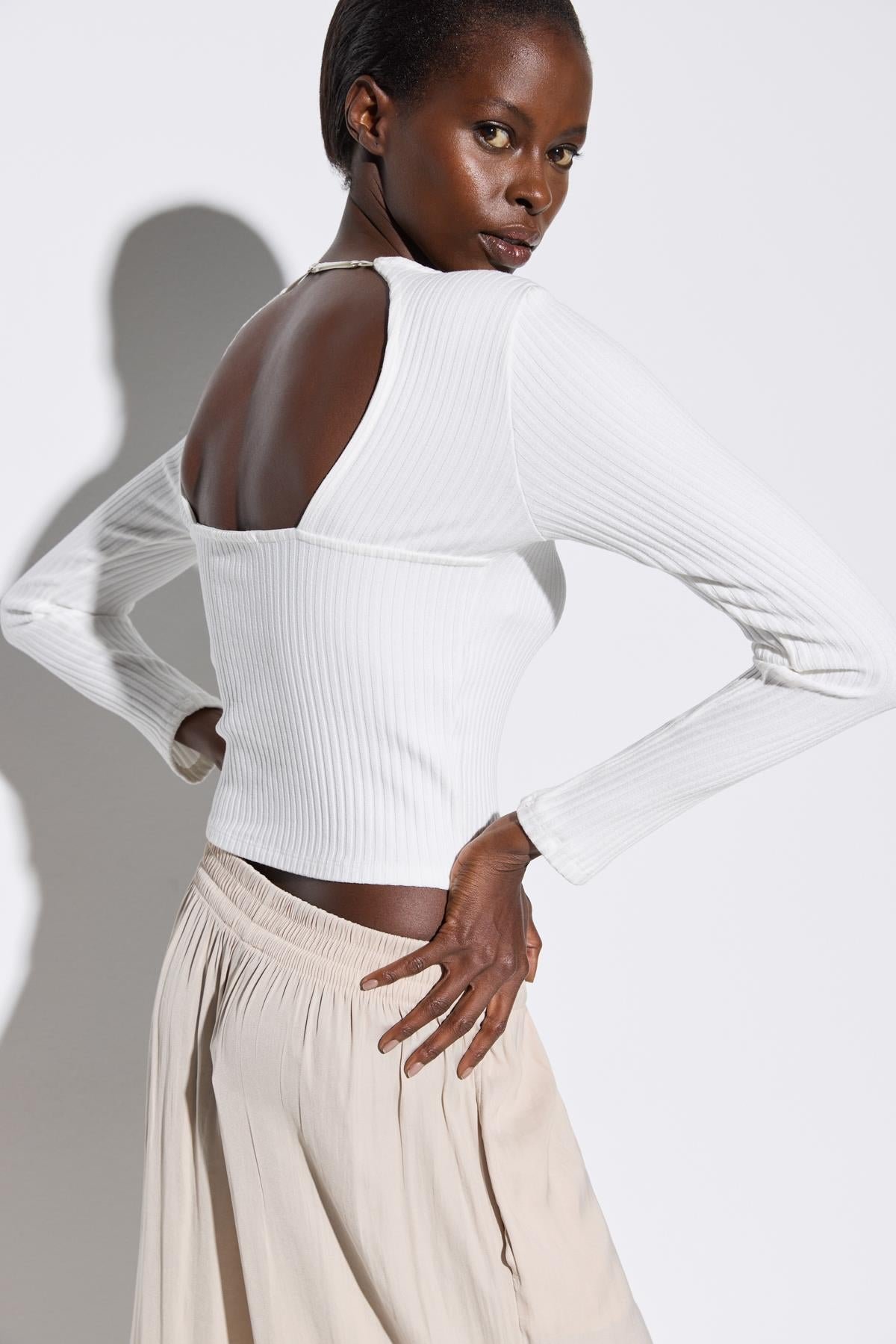 Gerippte, strukturierte Longbluse