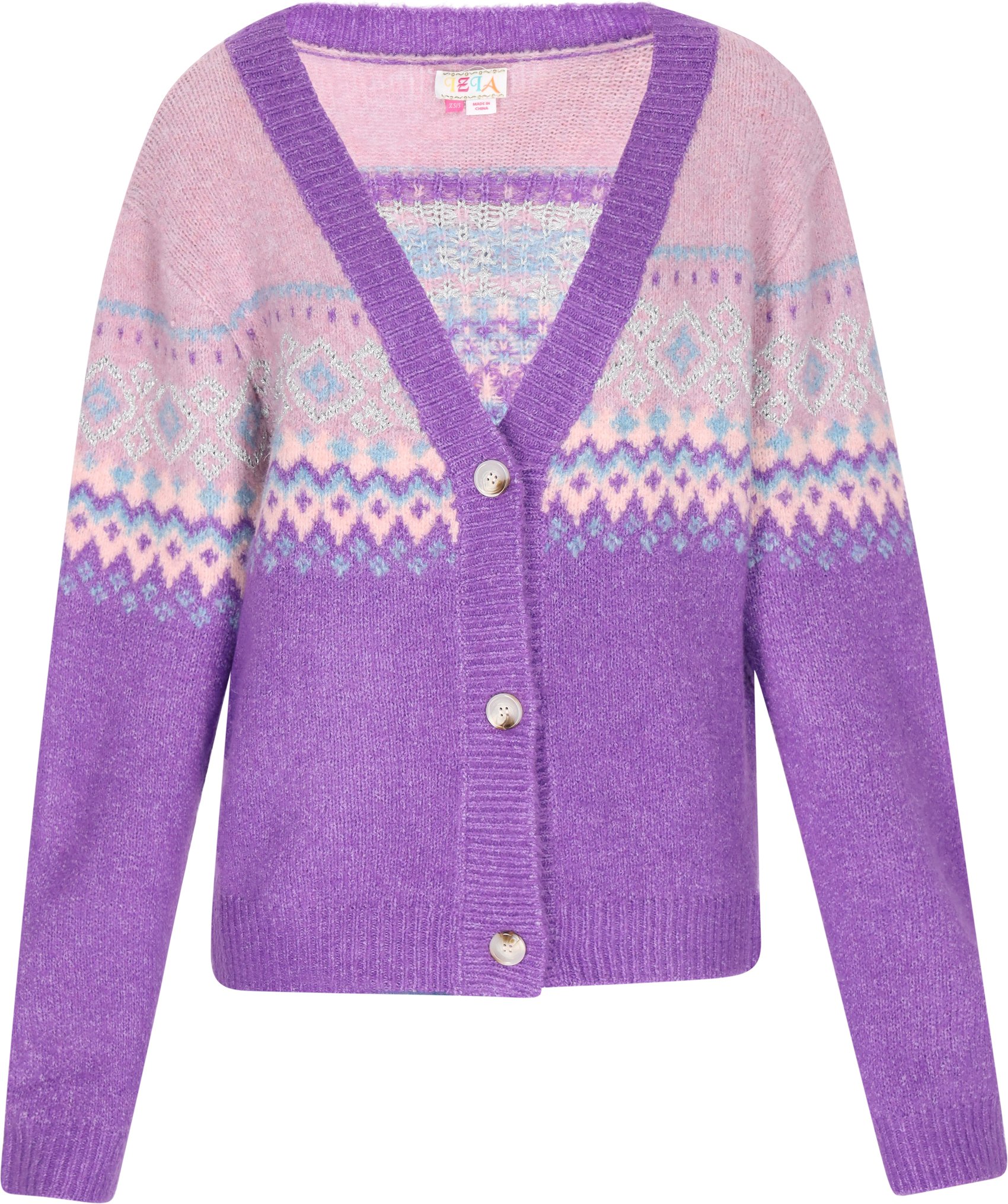 Thumbnail - IZIA Strickjacke Damen Violett Mehrfarbig