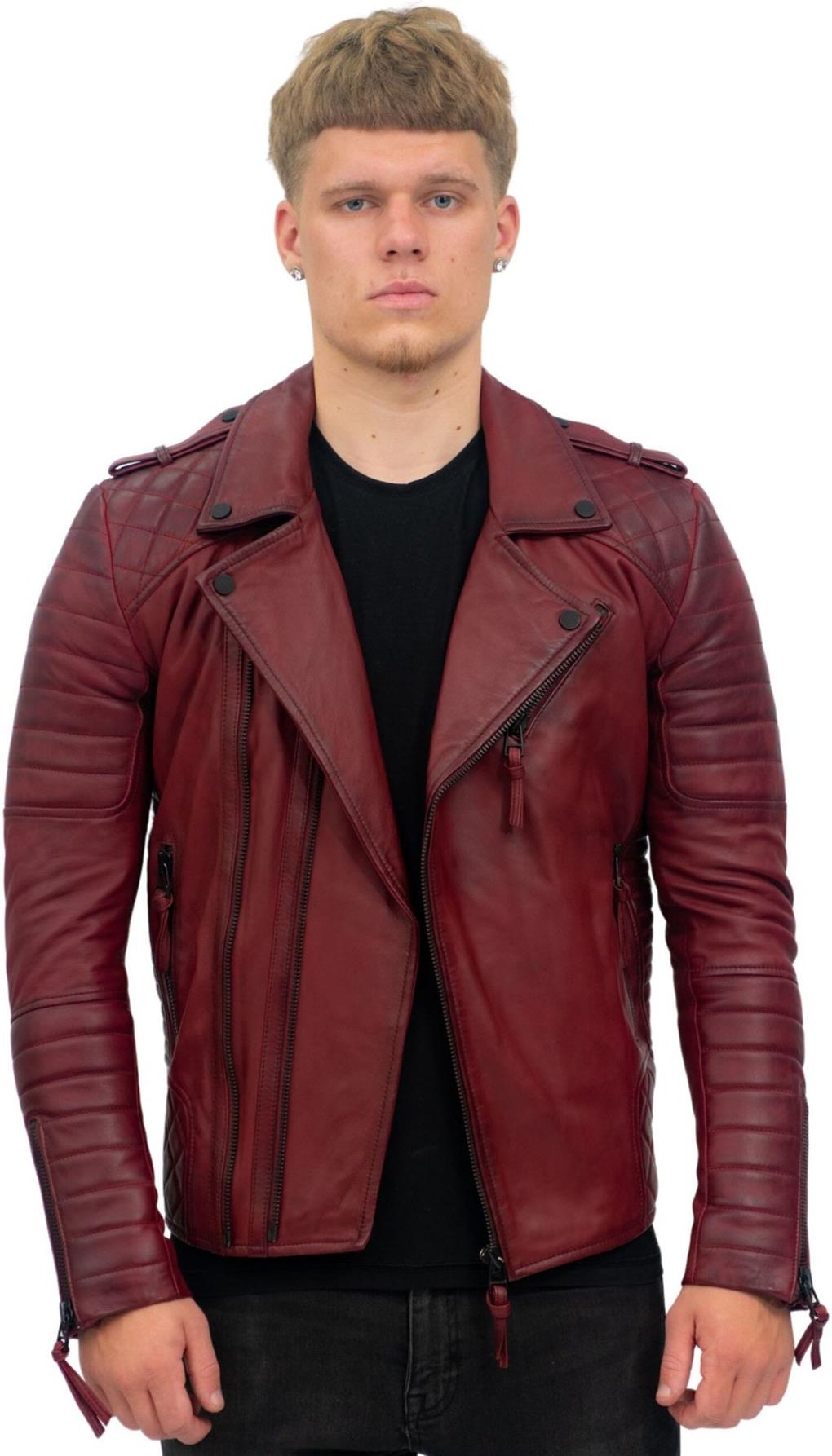 Slim-Fit Herren-Bikerjacke aus Brando-Leder mit doppeltem Reißverschluss – Kairo