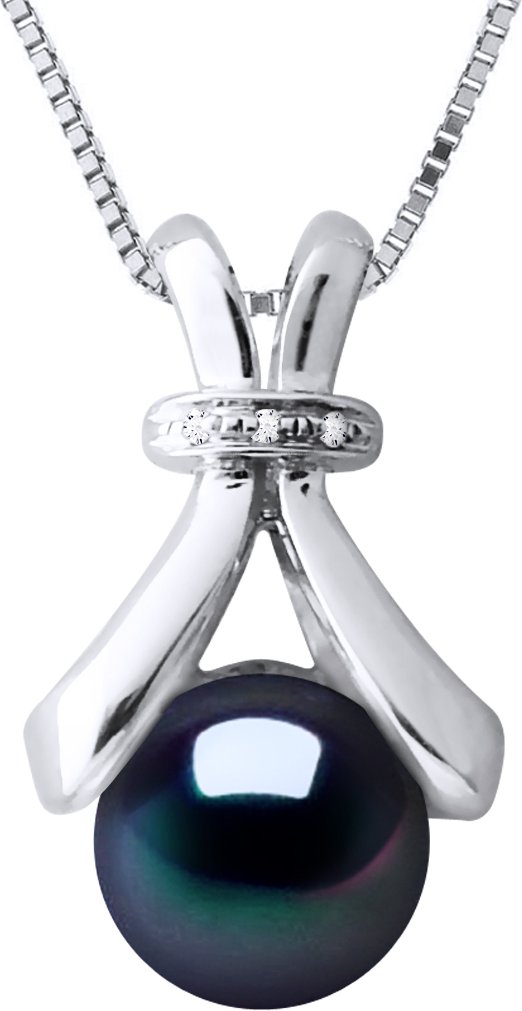 DIADEMA - Anhänger - Weißgold und echte Süßwasserperlen - Schwarz - Silber