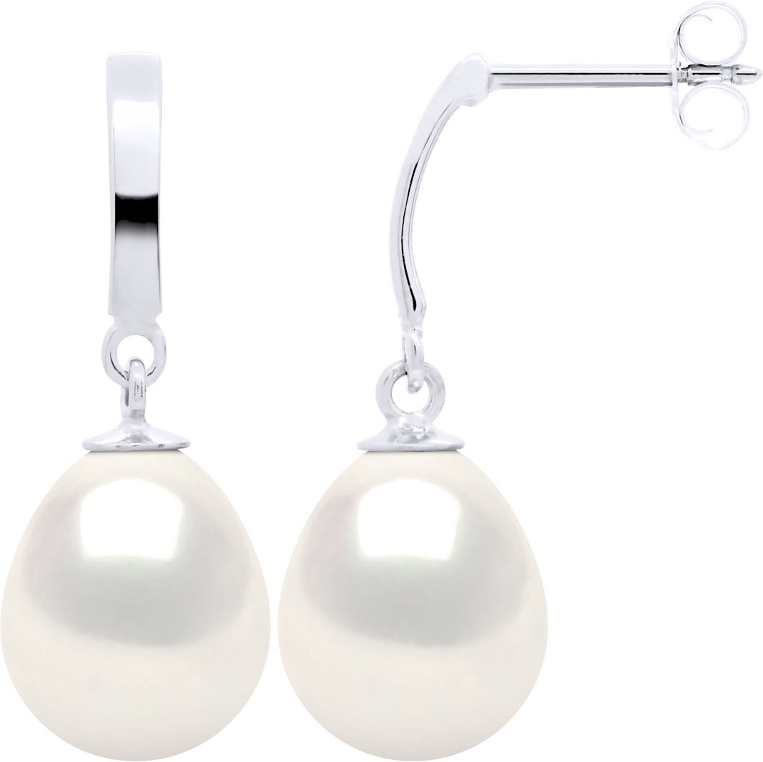 Ohrringe aus Weißgold 375 und echten Süßwasser-Zuchtperlen Birne 10-11 mm