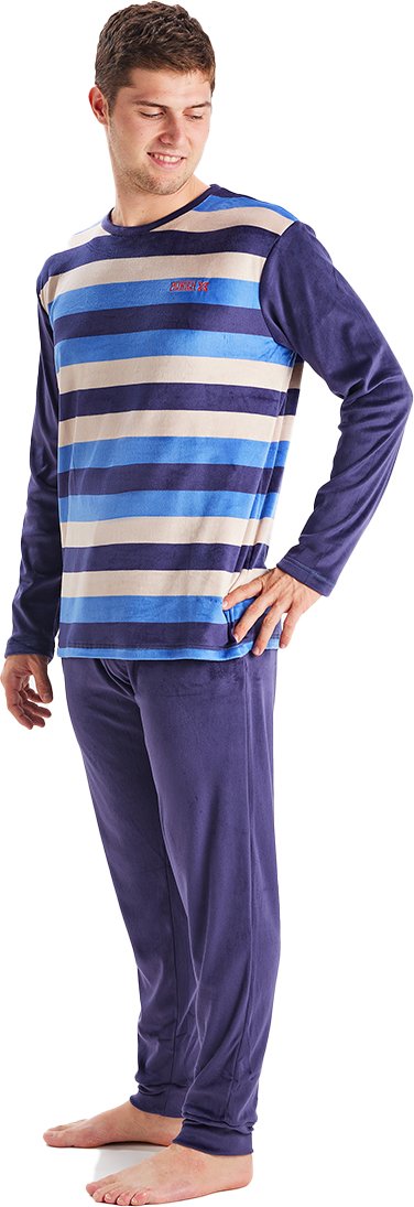 MU3 Herren-Pyjama aus Samt mit Rundhalsausschnitt und langen Ärmeln