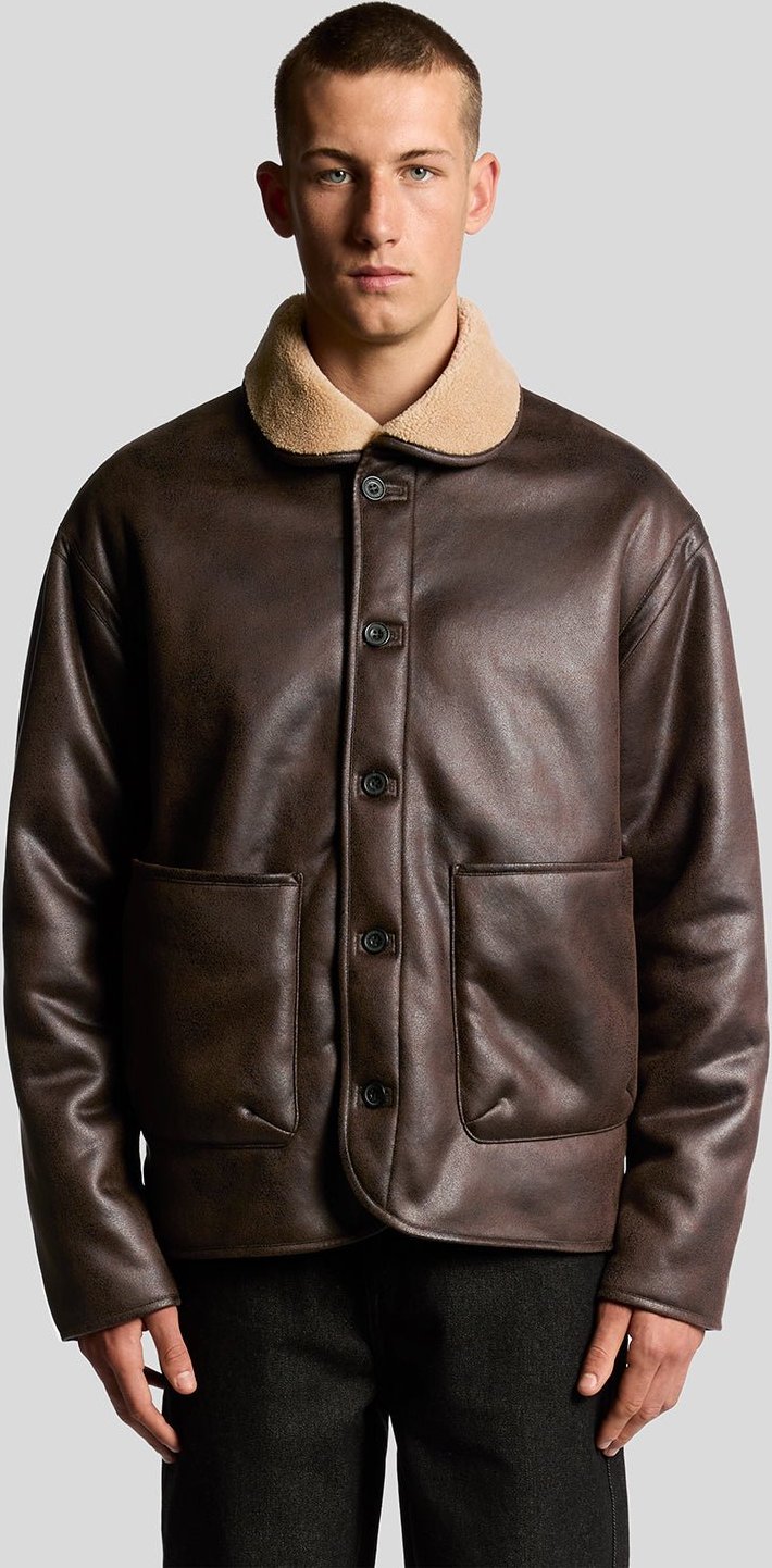 Lyle & Scott Jacke aus Kunstleder mit Shearling-Futter - Braun