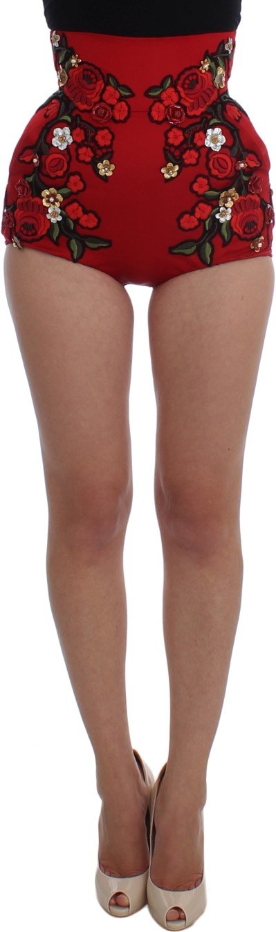 Dolce & Gabbana Rote Seidenrosen Sizilien Shorts