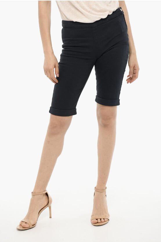 Shorts mit Bündchensaum und goldenem Verschluss in Blau