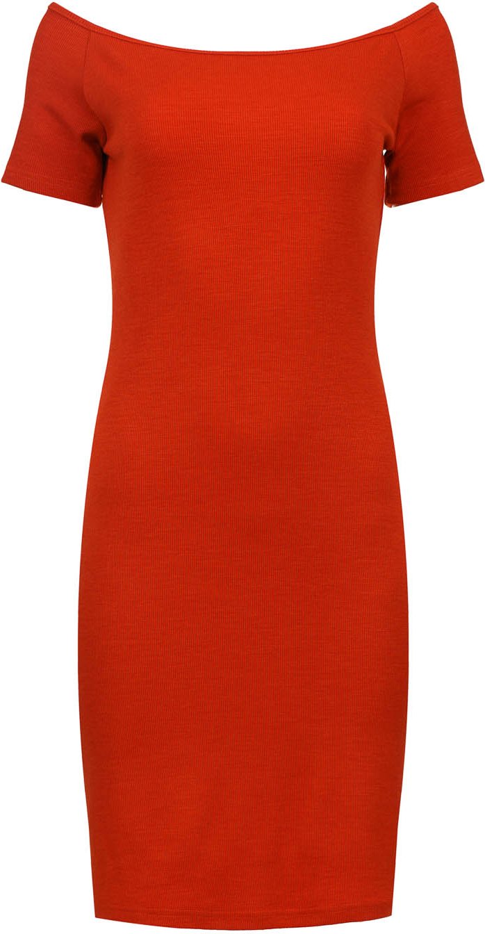 Feuerrotes Schulterfreies Enges Kleid