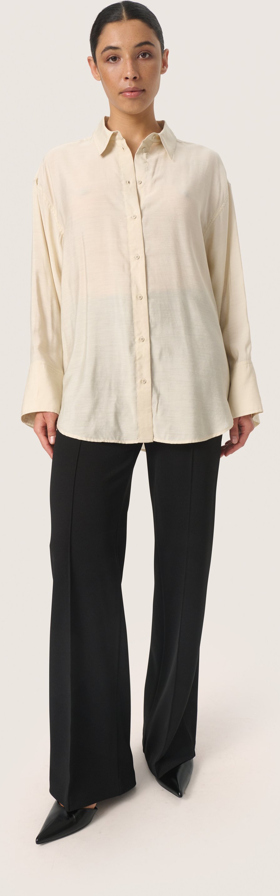 Langarm - Hemd Lockere Passform Oatmeal cream