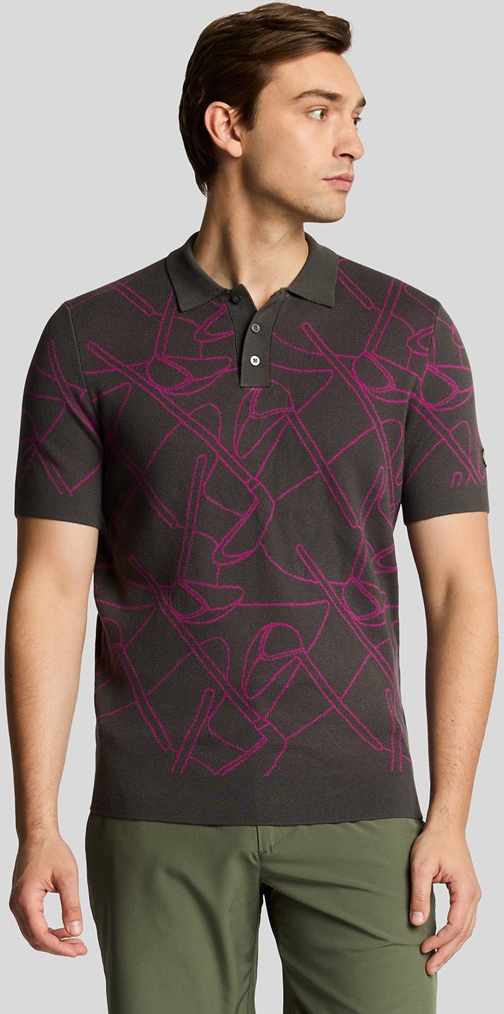 Lyle & Scott Golf Outline Strick-Polo-Shirt - Lila