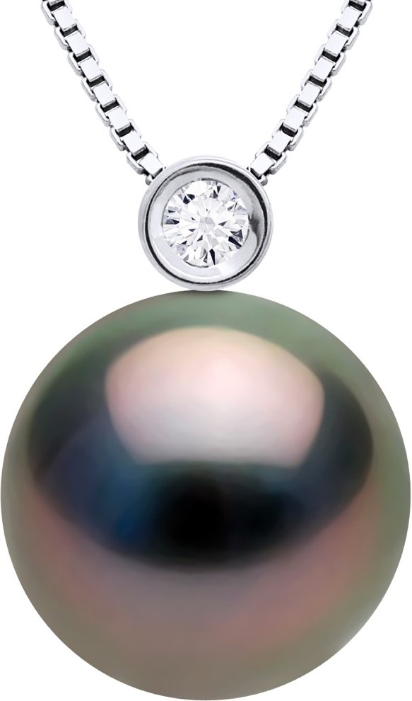 Halskette Schmuck Prestige Diamant 0,03 cts – GESCHLOSSENES SET – Echte Tahiti-Zuchtperle, rund 10–11 mm