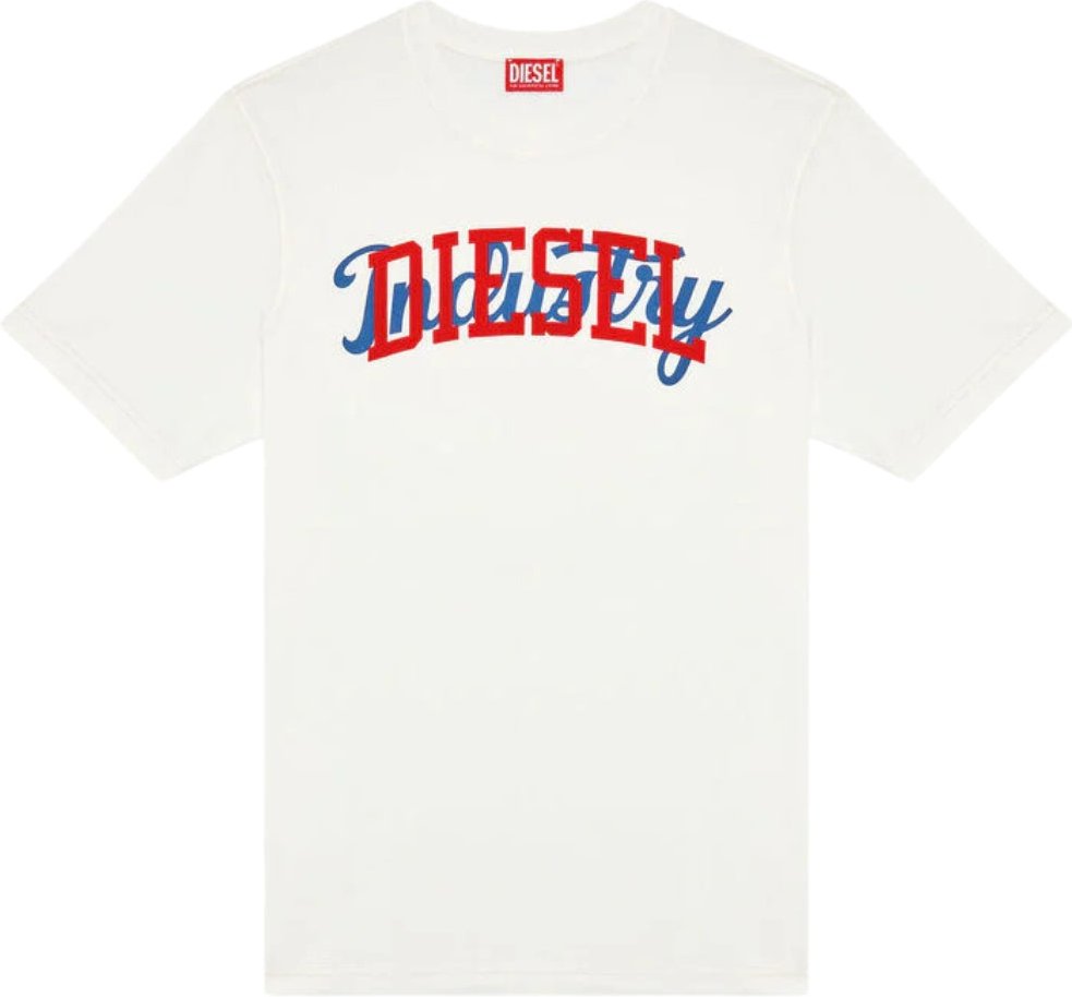 Diesel - Weißes T-shirt Mit Auffälligem Industrie-logo