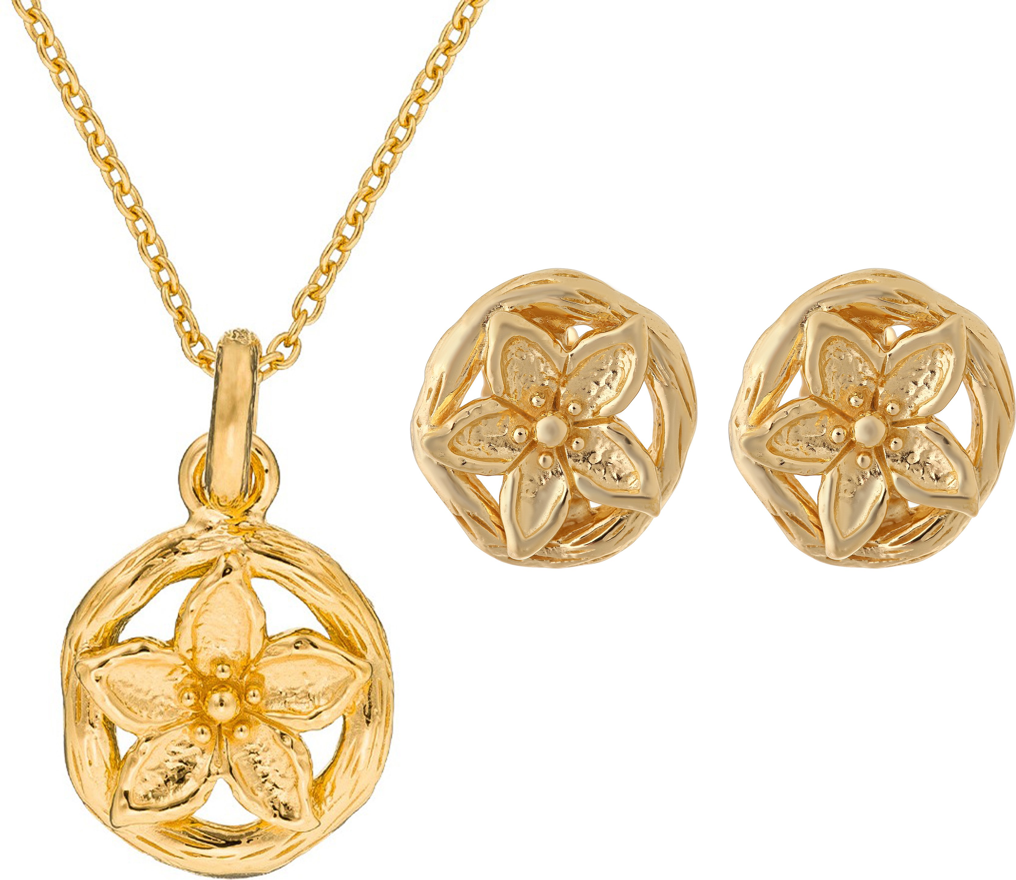 Orphelia Damen 925 Sterling Silber Set: Kettenanhänger + Ohrringe - Gold SET-6029/1