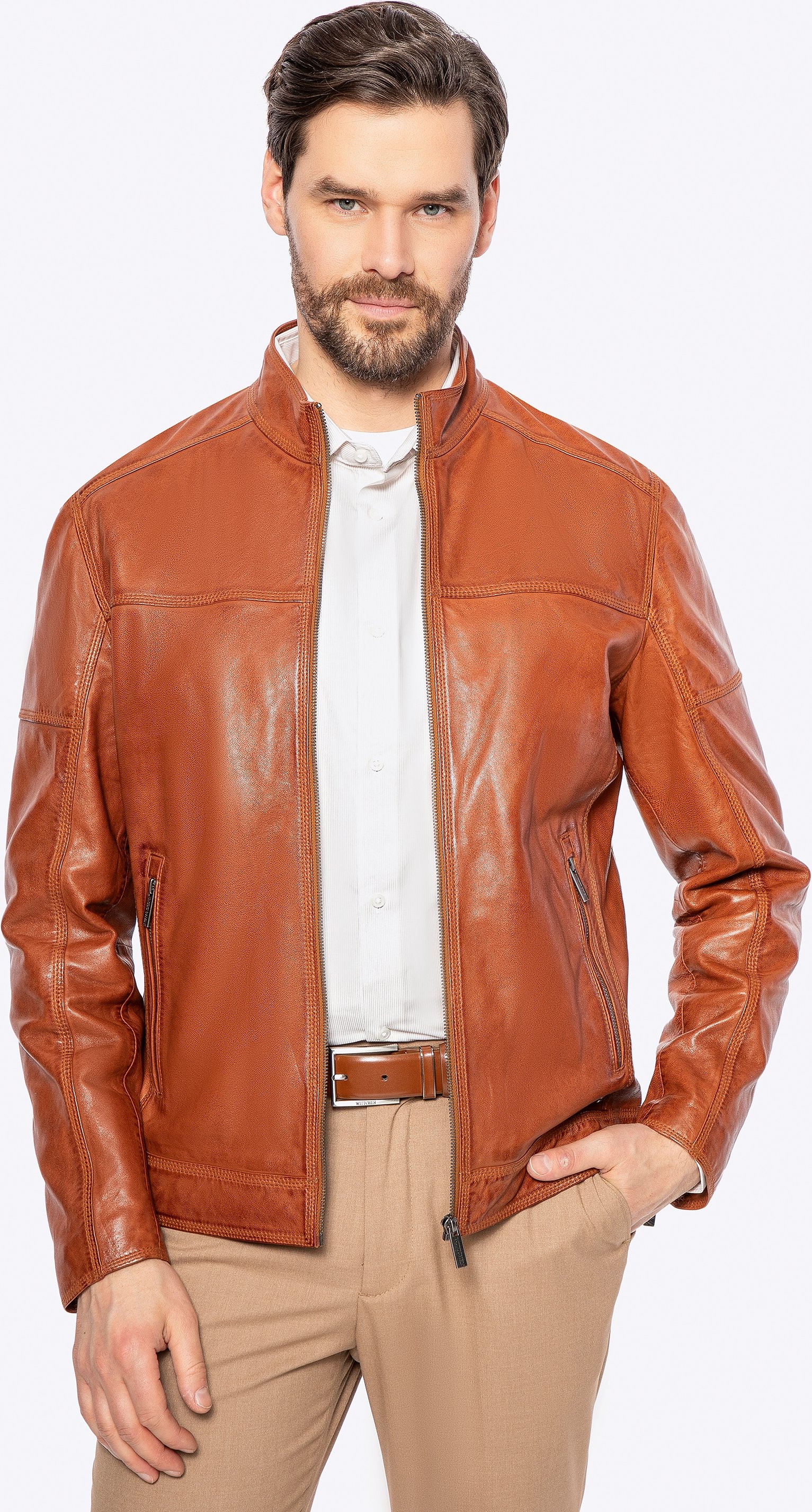 Wittchen Herren-Bikerjacke aus echtem Leder, hellbraun