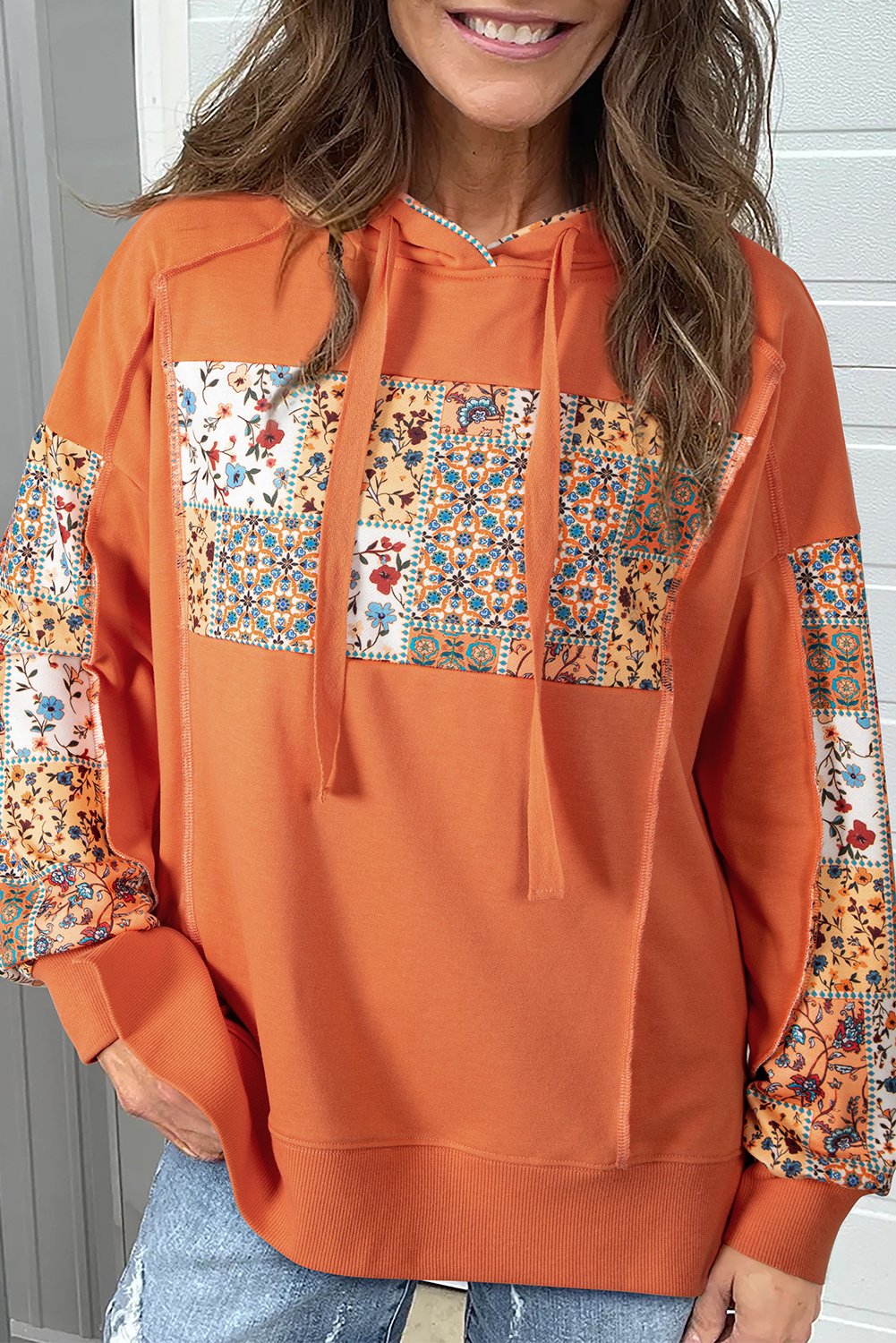 Patchwork Floral Kapuzenpullover