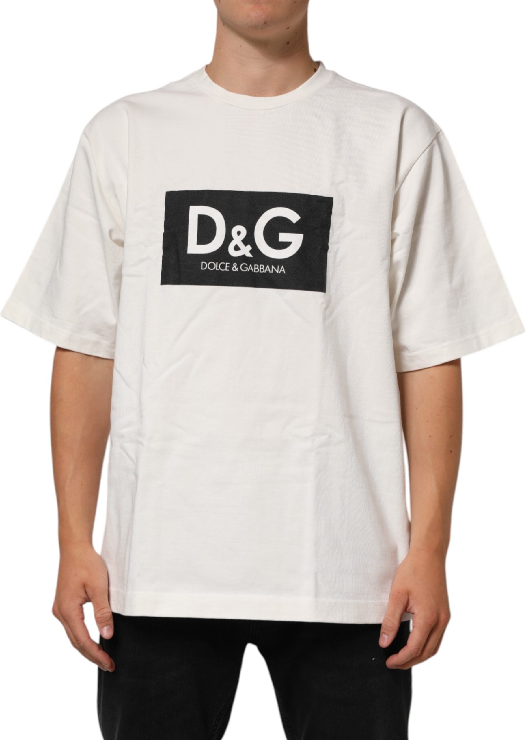 Dolce & Gabbana Weißes Logo-Print Baumwoll T-Shirt mit Rundhalsausschnitt für Herren