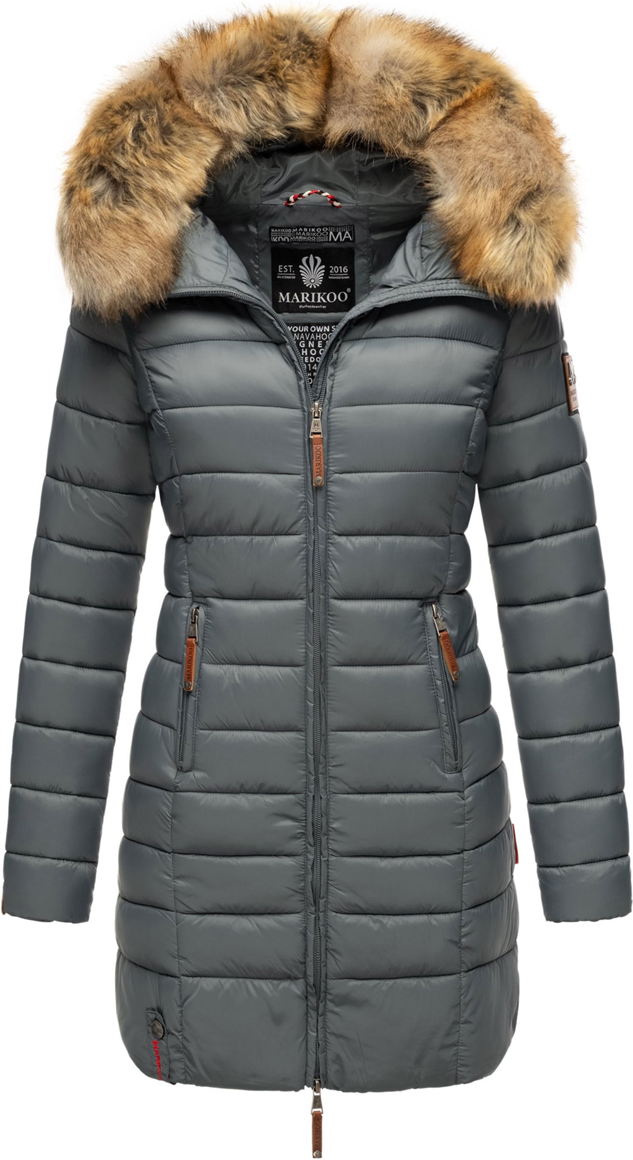 Marikoo Damenjacke Rose mit Steppdesign & abnehmbarem Kunstfellkragen