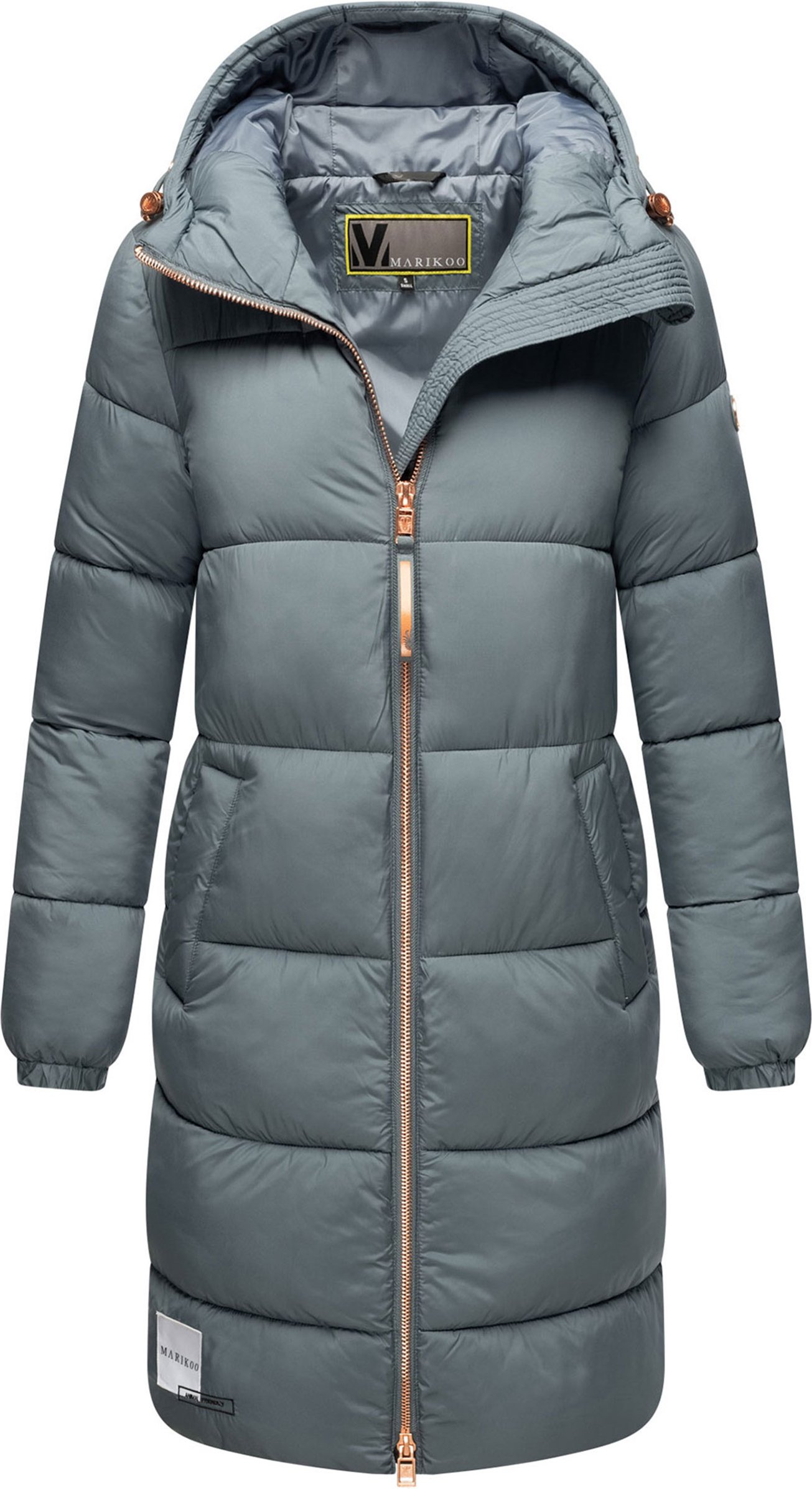 Marikoo lange Damen Steppjacke mit Kapuze & Kragen – Modell Nomadiaa