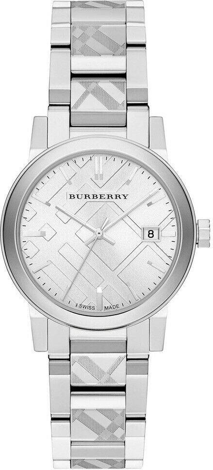 Burberry BU9144 Silber Check gestempelt Zifferblatt Damenuhr