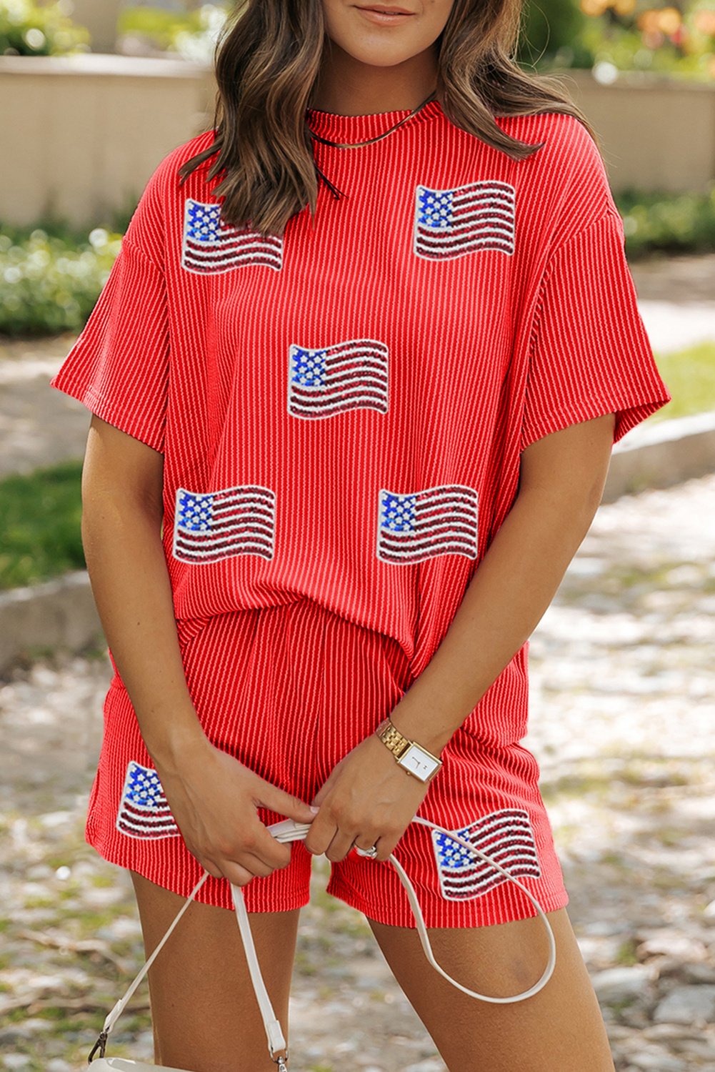 Pailletten-Flaggen-Druck Sommer Kurzset