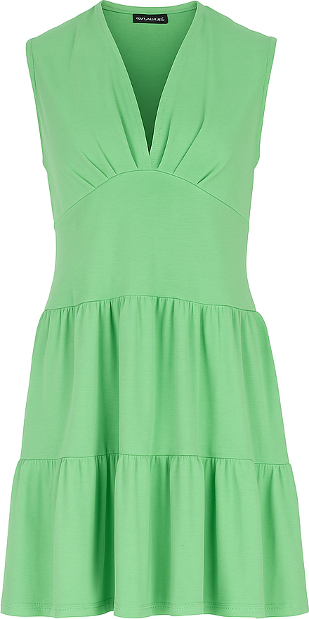 Apfelgrünes ärmelloses Jerseykleid mit V-Ausschnitt – Lockere Passform, knielang