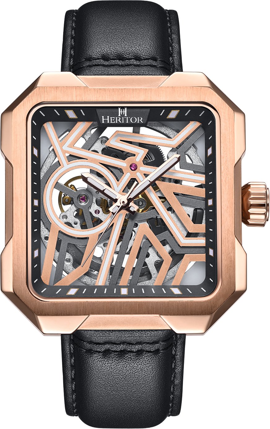 Thumbnail - Montre squelette automatique Campbell avec bracelet en cuir Heritor