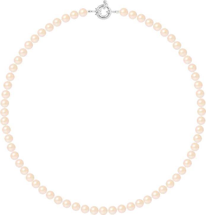 Collier Rang de Perles d'Eau Douce Rose Naturel 6-7 mm Anneau Marin Argent 925 Longueur 45 cm