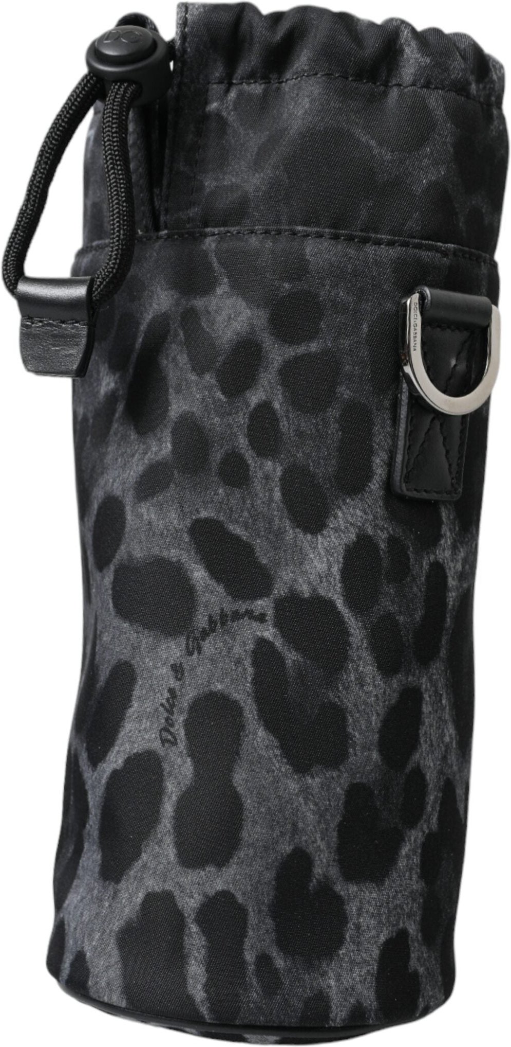 Dolce & Gabbana Schwarze Leopard Runde Schlanke Tragetasche mit Flascheneinsatz