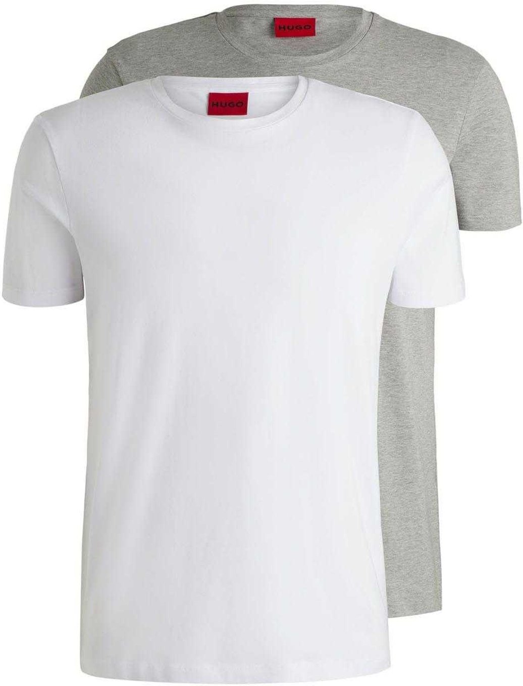 Hugo - T-Shirt für Herren, Stretch, Schmal (2er-Pack) (Weiß/Grau)