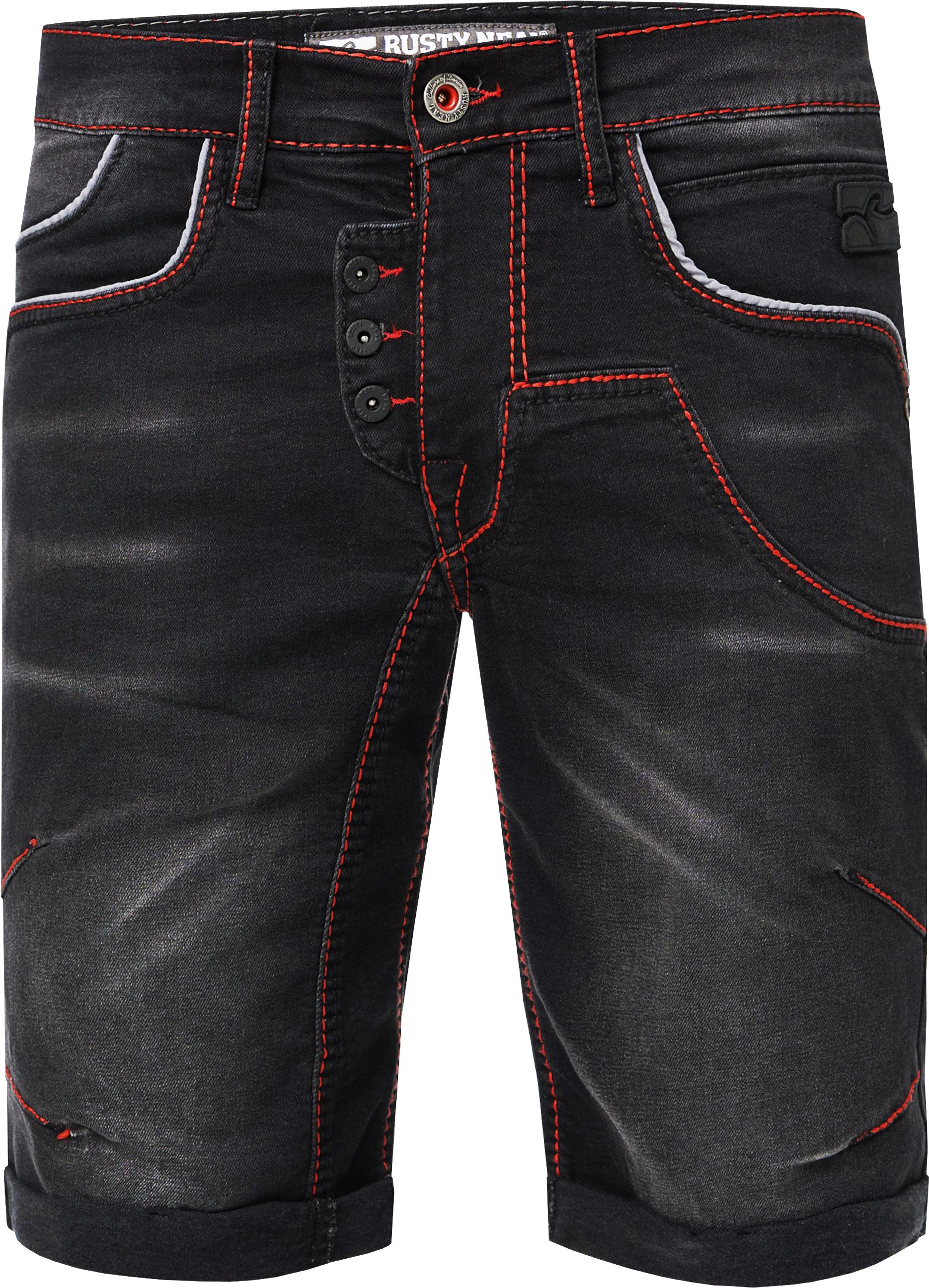 Jeans Shorts "RUBEN" mit Kontrast-Naht und offener Knopfleiste