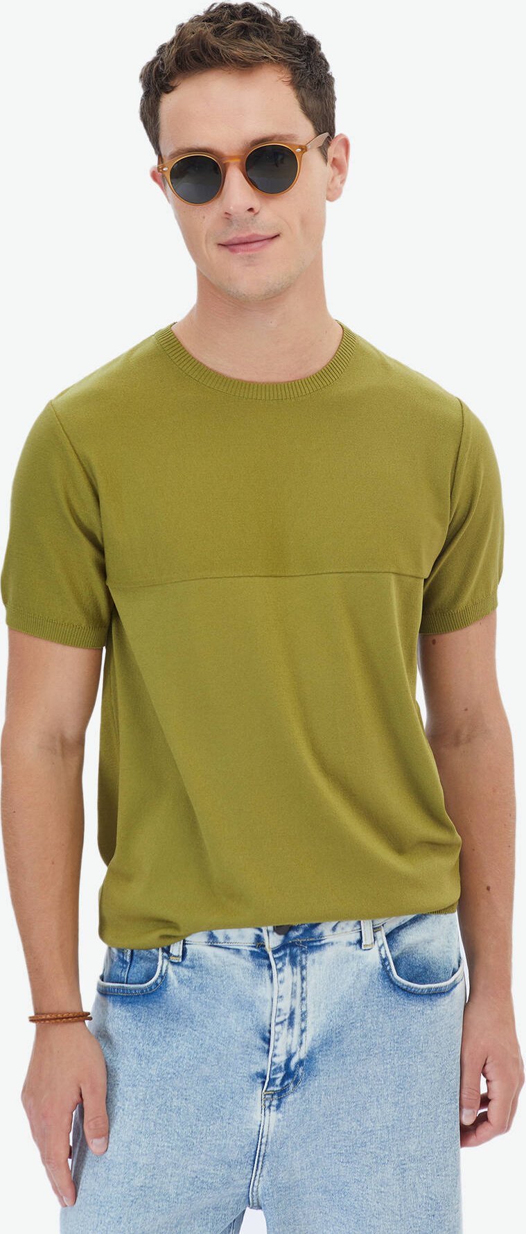 Reverse-Strick-Strickpullover mit Rundhalsausschnitt