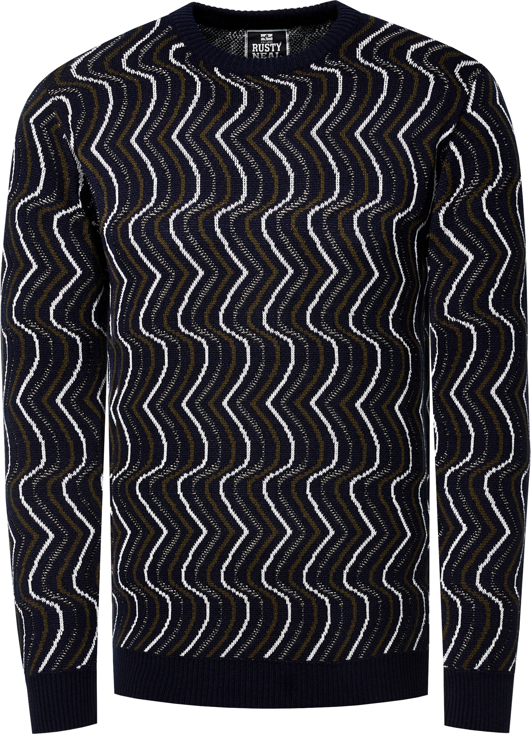 80er-Design Feinstrick Rundhals-Pullover