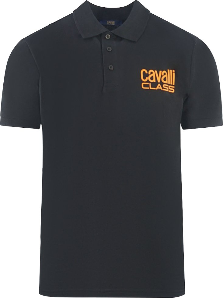 Thumbnail - Cavalli Class Bold Brand Logo Schwarzes Poloshirt
