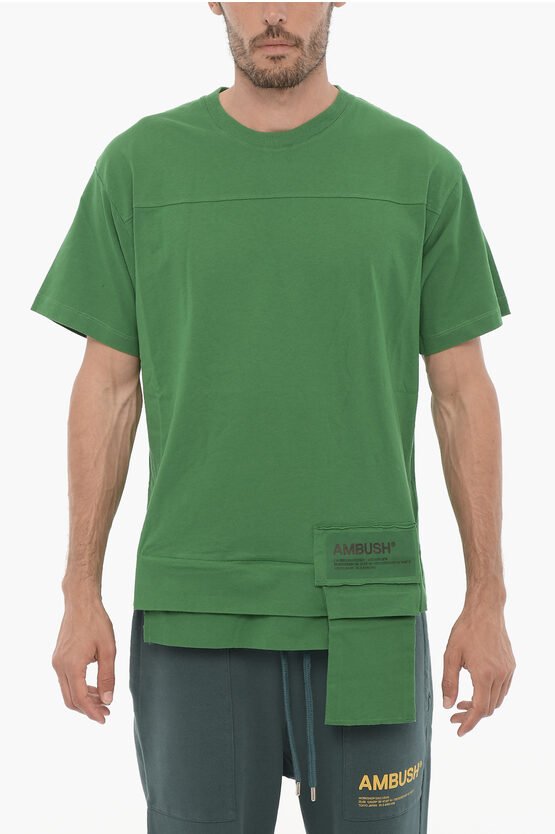 Einfarbiges AMAZON SEA FOAM Rundhals-T-Shirt mit Taillentasche in Grün