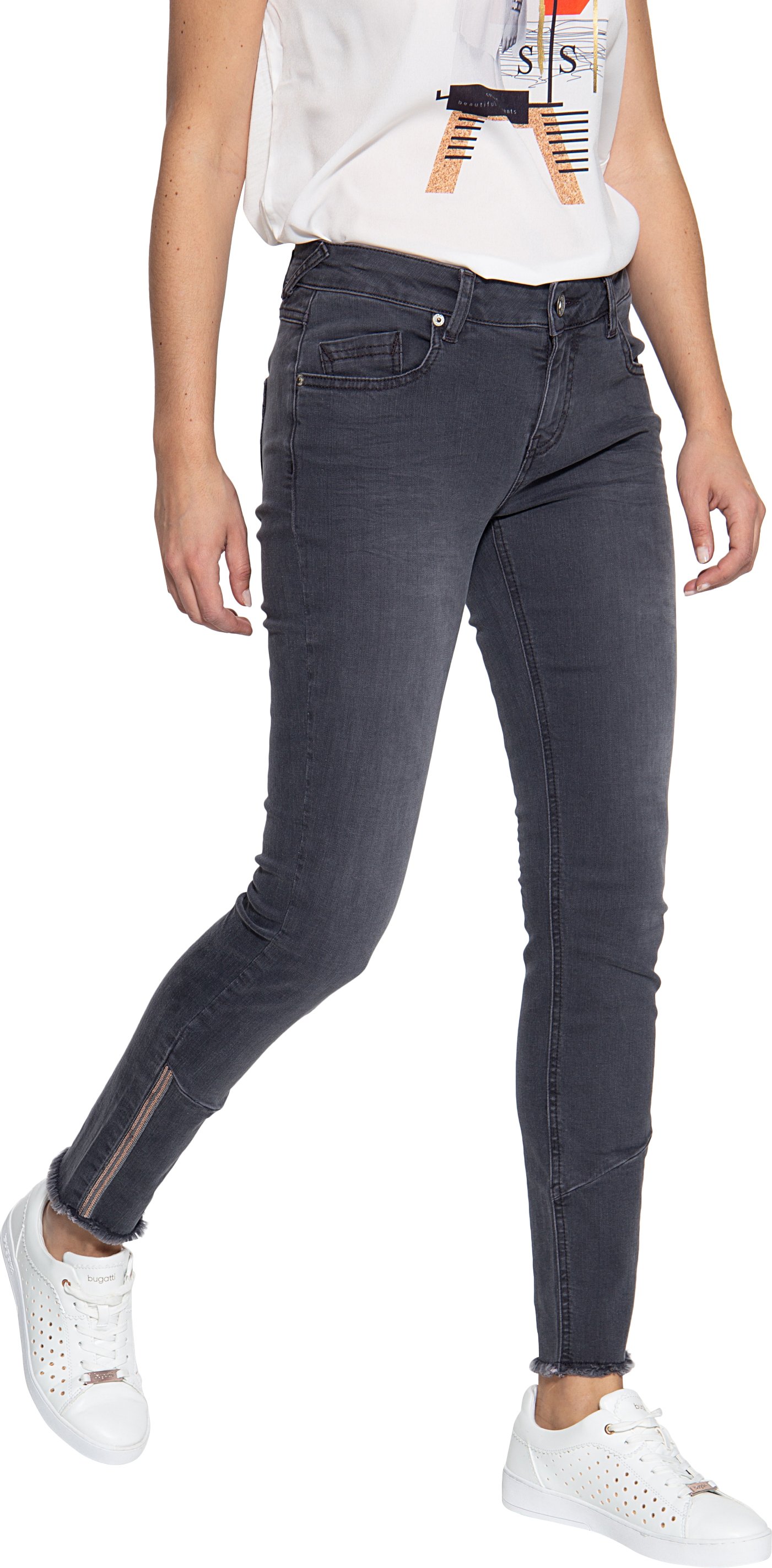 Amor, Truth & Trust Damen ATT JEANS Slim Fit Jeans mit offenen Saumkanten und Paillettendetails Leoni grau
