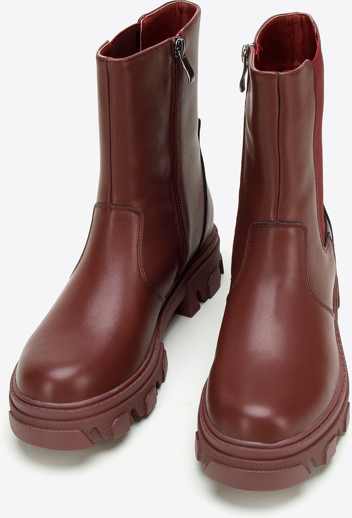 Wittchen Damen-Chelsea-Boots aus Leder mit Plateau, Kirschrot, Naturleder