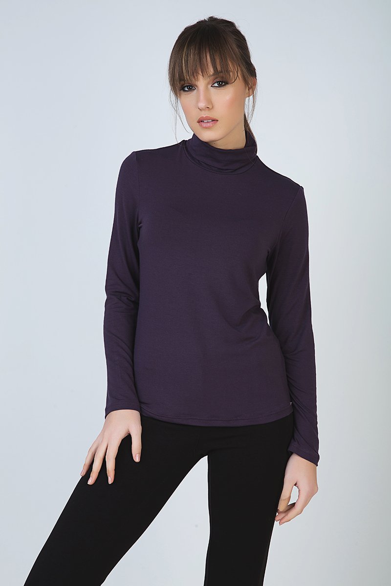 Thumbnail - Lila Langarm-Pullover mit Polokragen