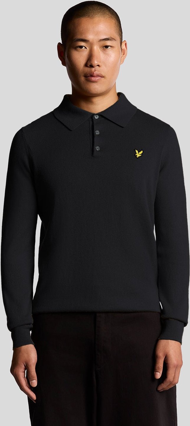 Lyle & Scott Langärmliges Poloshirt aus Merinomischung – Marineblau