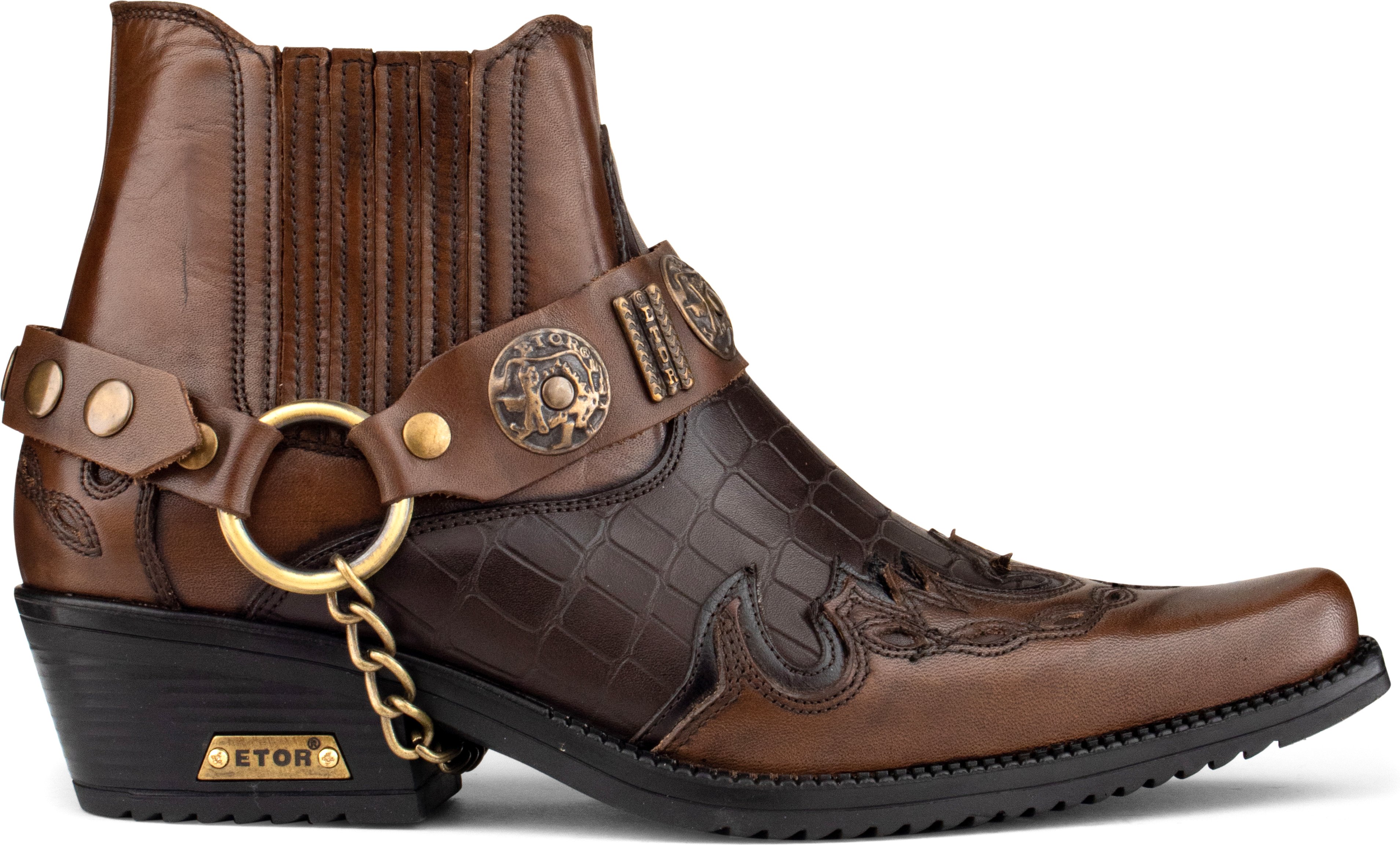 Zweifarbige Winklepicker-Bikerstiefel aus braunem Leder für Herren