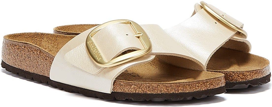 Birkenstock Madrid Große Schnalle Birko Flor Perle Damen Weiß Sandalen